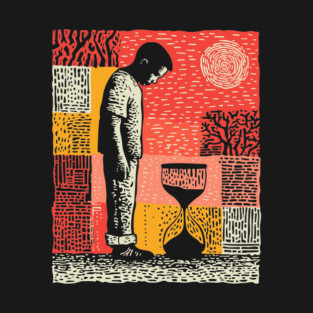 Time Running Out – Hourglass Reflection Linocut T-Shirt