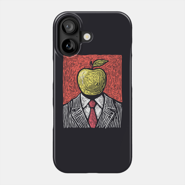 Tribute to Magritte – Apple Face Linocut Portrait Phone Case by TuncGK