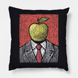 Tribute to Magritte – Apple Face Linocut Portrait Pillow