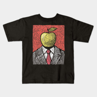Tribute to Magritte – Apple Face Linocut Portrait Kids T-Shirt