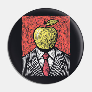 Tribute to Magritte – Apple Face Linocut Portrait Pin