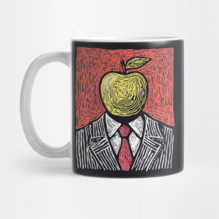 Tribute to Magritte – Apple Face Linocut Portrait Mug