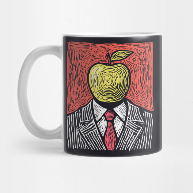 Tribute to Magritte – Apple Face Linocut Portrait by TuncGK
