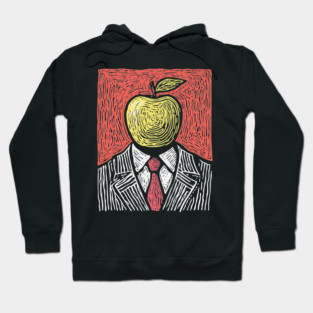 Tribute to Magritte – Apple Face Linocut Portrait Hoodie