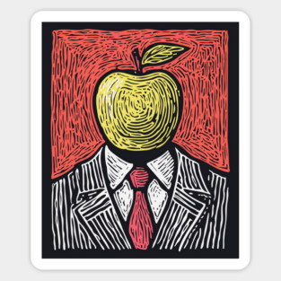 Tribute to Magritte – Apple Face Linocut Portrait Sticker