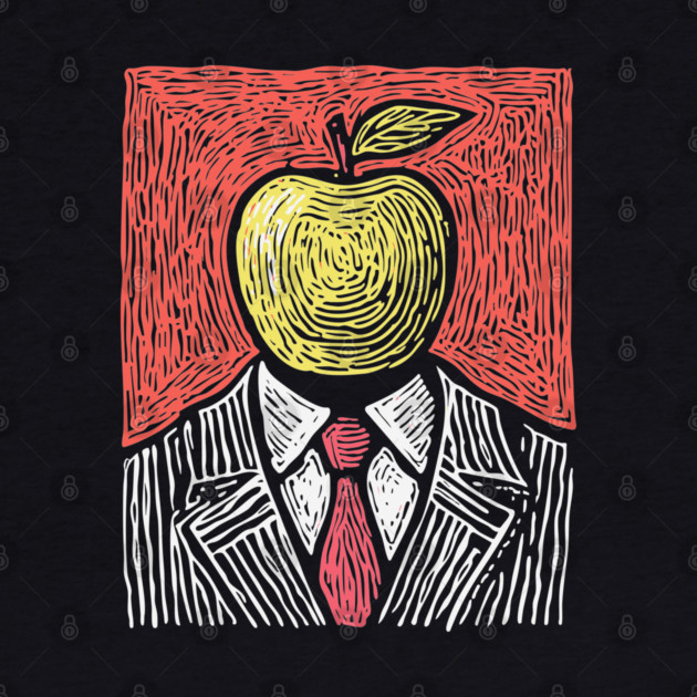 Tribute to Magritte – Apple Face Linocut Portrait by TuncGK