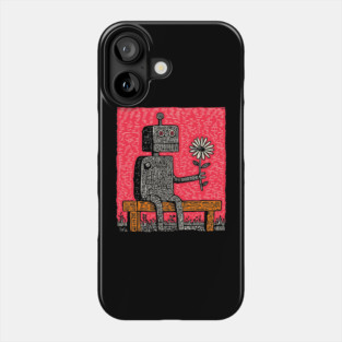 Robot with Wilting Flower – Nature vs. Machine Linocut Phone Case