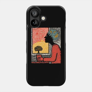 Wanderluster – World Mind Dreaming Linocut Phone Case