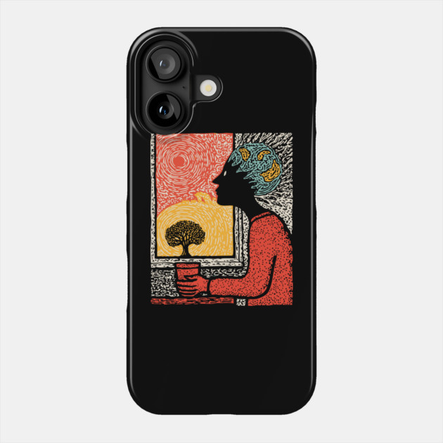 Wanderluster – World Mind Dreaming Linocut Phone Case by TuncGK