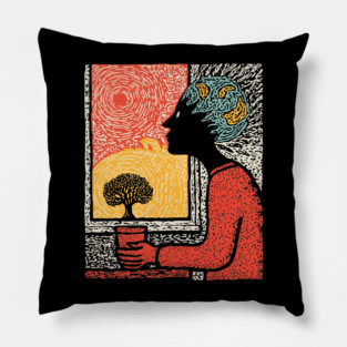 Wanderluster – World Mind Dreaming Linocut Pillow