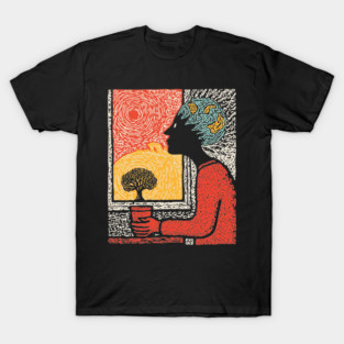Wanderluster – World Mind Dreaming Linocut T-Shirt