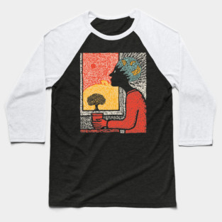 Wanderluster – World Mind Dreaming Linocut Baseball T-Shirt