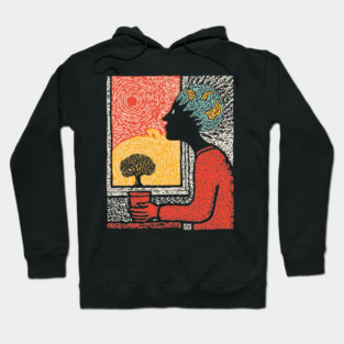 Wanderluster – World Mind Dreaming Linocut Hoodie