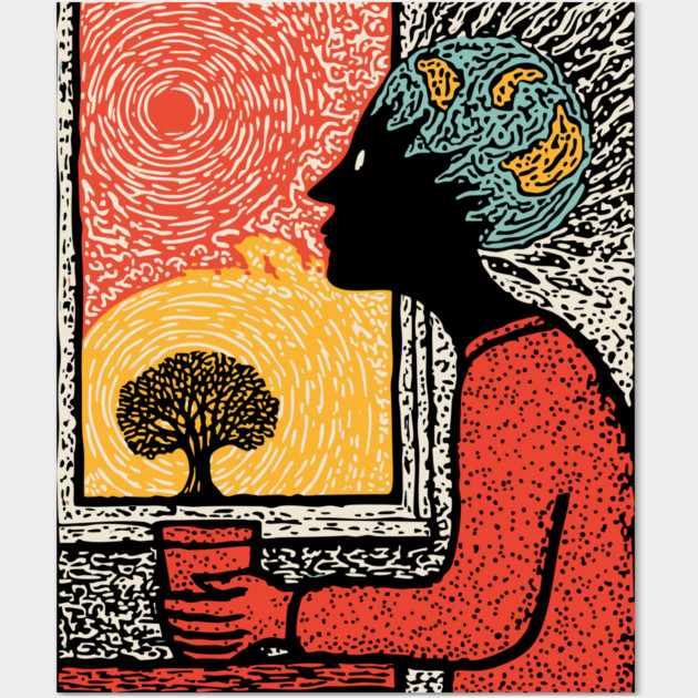 Wanderluster – World Mind Dreaming Linocut Wall Art by TuncGK