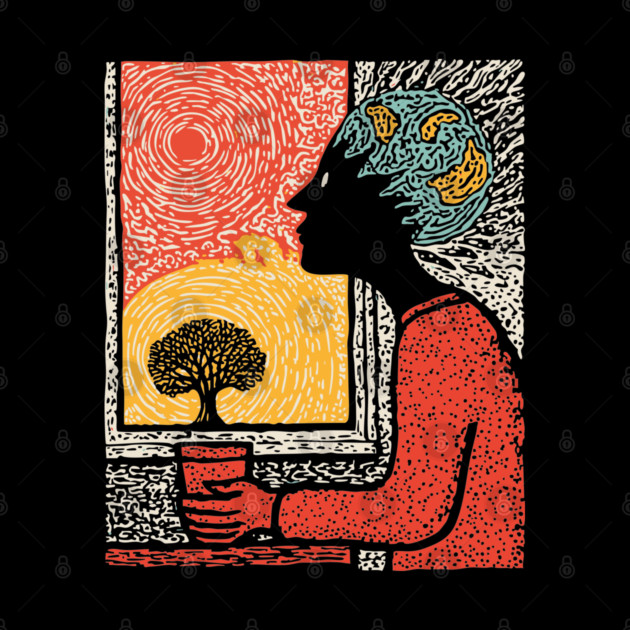 Wanderluster – World Mind Dreaming Linocut by TuncGK