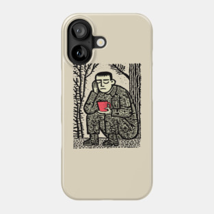 Weary Soldier – Post-Conflict Contemplation Linocut Phone Case