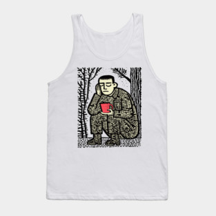 Weary Soldier – Post-Conflict Contemplation Linocut Tank Top