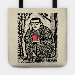 Weary Soldier – Post-Conflict Contemplation Linocut Tote