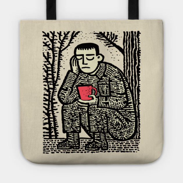 Weary Soldier – Post-Conflict Contemplation Linocut Tote by TuncGK