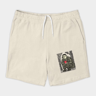 Weary Soldier – Post-Conflict Contemplation Linocut Shorts
