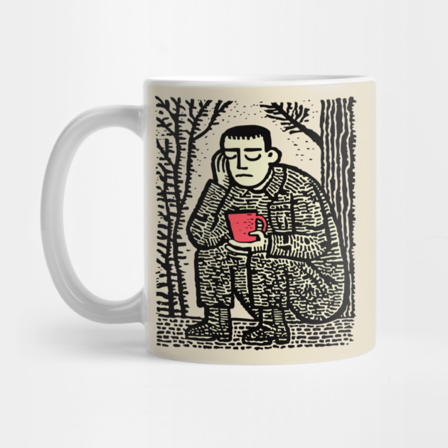 Weary Soldier – Post-Conflict Contemplation Linocut by TuncGK