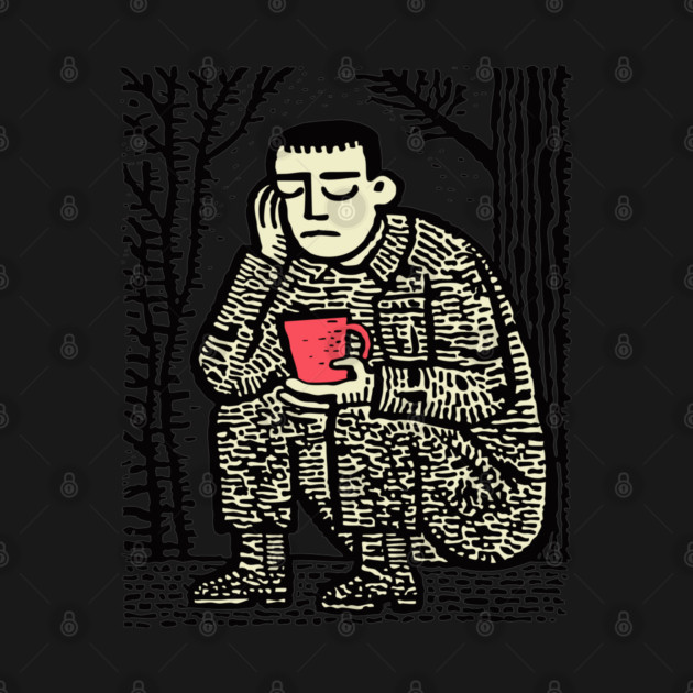 Weary Soldier – Post-Conflict Contemplation Linocut by TuncGK