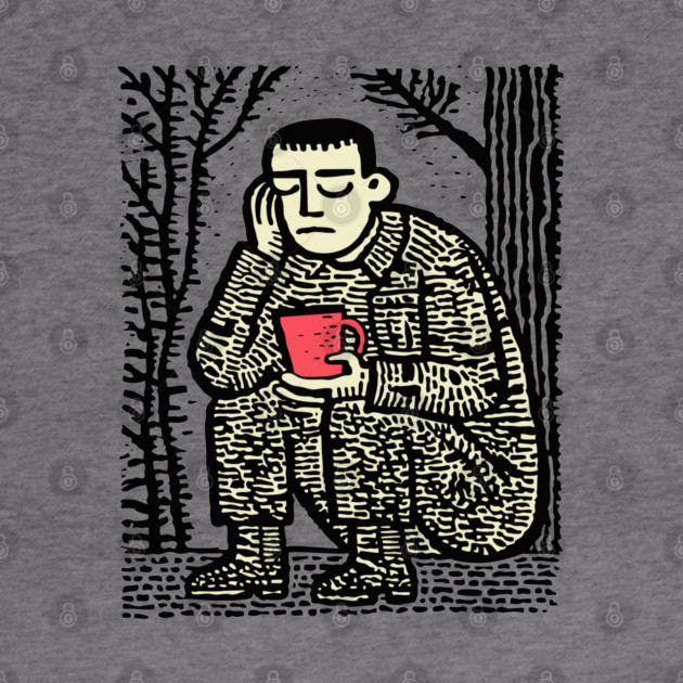 Weary Soldier – Post-Conflict Contemplation Linocut by TuncGK