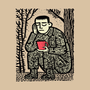 Weary Soldier – Post-Conflict Contemplation Linocut T-Shirt