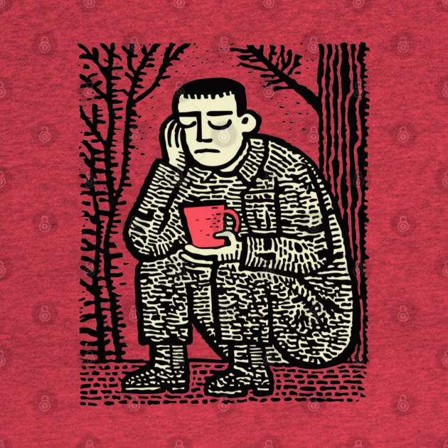 Weary Soldier – Post-Conflict Contemplation Linocut by TuncGK