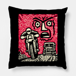 Road Rage Fury – Expressive Urban Frustration Linocut Pillow
