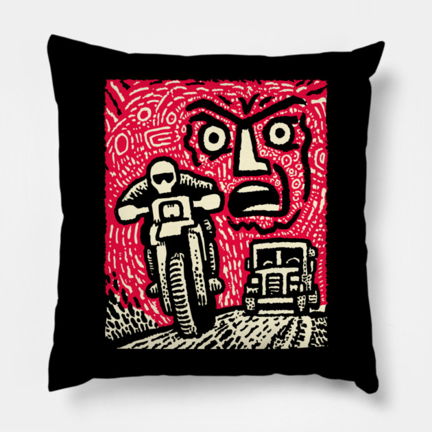 Road Rage Fury – Expressive Urban Frustration Linocut Pillow by TuncGK