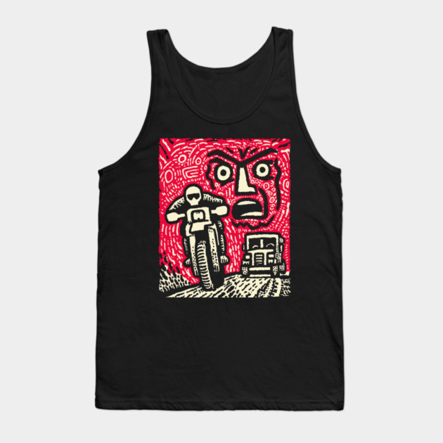 Road Rage Fury – Expressive Urban Frustration Linocut Tank Top by TuncGK