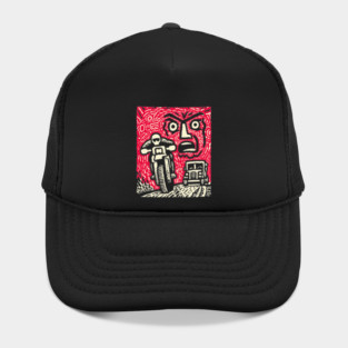 Road Rage Fury – Expressive Urban Frustration Linocut Hat