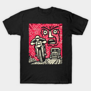 Road Rage Fury – Expressive Urban Frustration Linocut T-Shirt