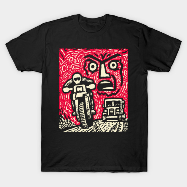 Road Rage Fury – Expressive Urban Frustration Linocut T-Shirt by TuncGK