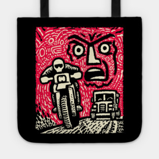 Road Rage Fury – Expressive Urban Frustration Linocut Tote