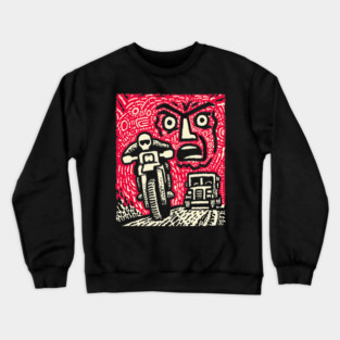 Road Rage Fury – Expressive Urban Frustration Linocut Crewneck Sweatshirt