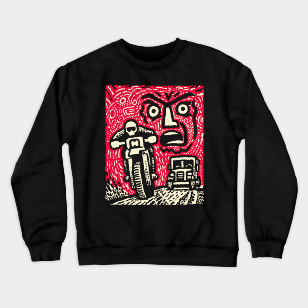 Road Rage Fury – Expressive Urban Frustration Linocut Crewneck Sweatshirt by TuncGK
