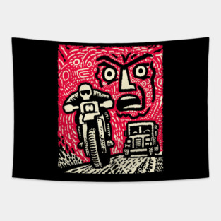 Road Rage Fury – Expressive Urban Frustration Linocut Tapestry
