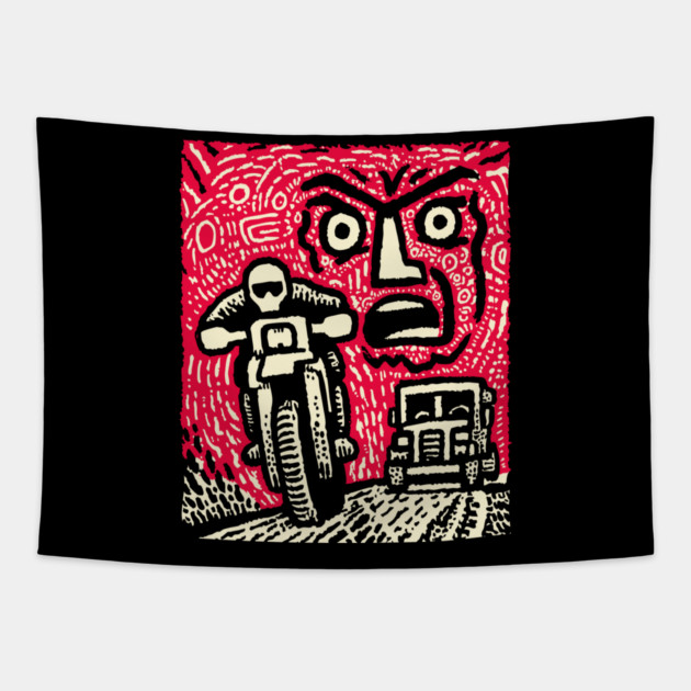 Road Rage Fury – Expressive Urban Frustration Linocut Tapestry by TuncGK