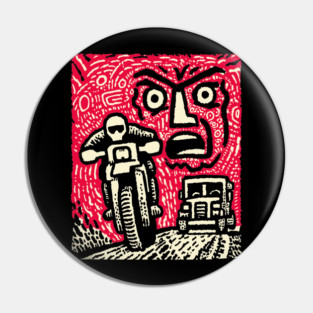 Road Rage Fury – Expressive Urban Frustration Linocut Pin