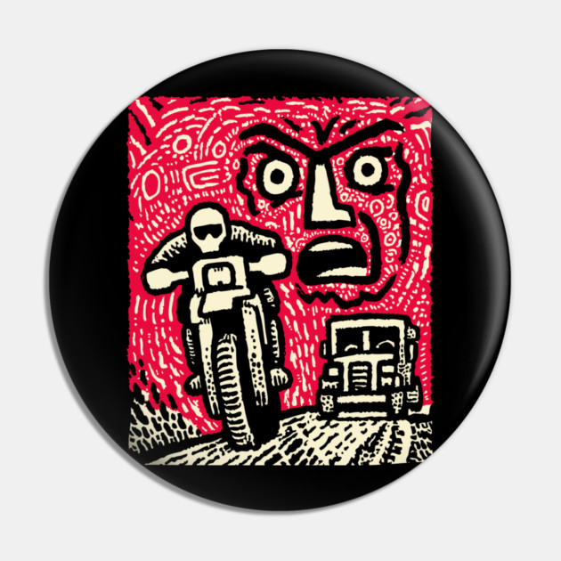 Road Rage Fury – Expressive Urban Frustration Linocut Pin by TuncGK