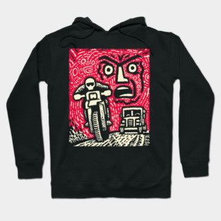 Road Rage Fury – Expressive Urban Frustration Linocut Hoodie