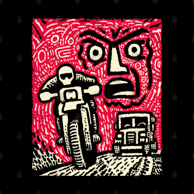 Road Rage Fury – Expressive Urban Frustration Linocut by TuncGK
