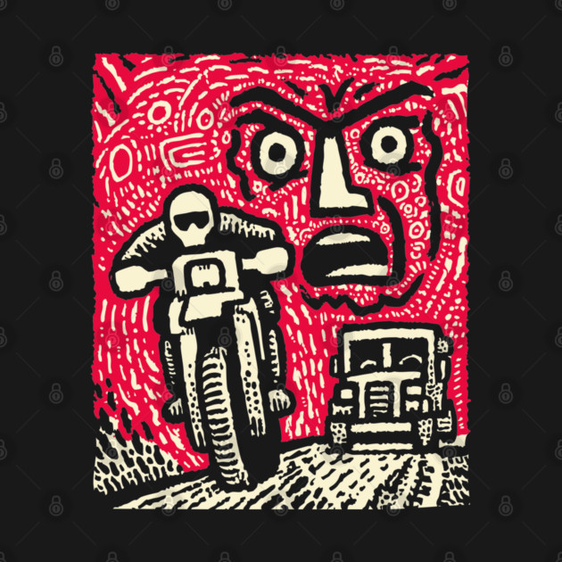 Road Rage Fury – Expressive Urban Frustration Linocut by TuncGK