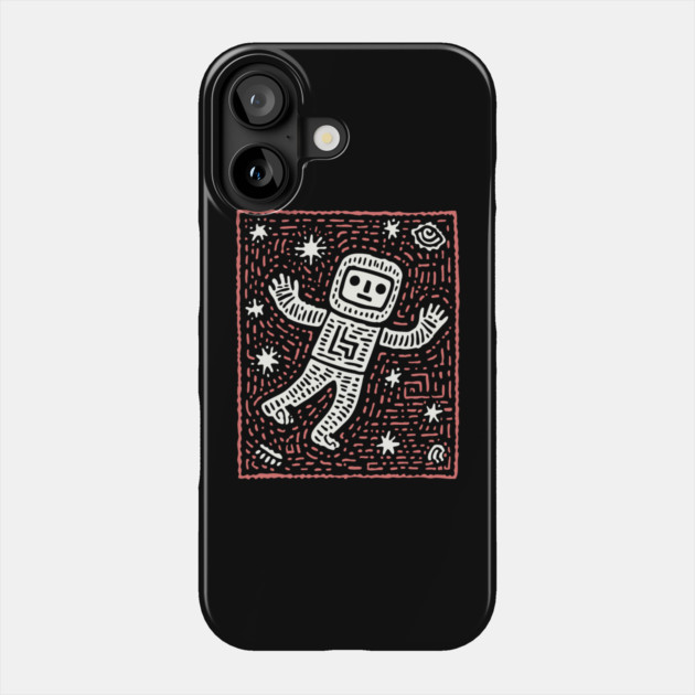 Space Life – Astronaut's Cosmic Dance Linocut Phone Case by TuncGK