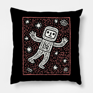 Space Life – Astronaut's Cosmic Dance Linocut Pillow