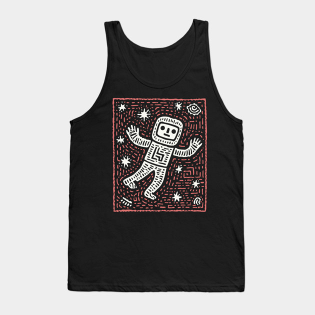 Space Life – Astronaut's Cosmic Dance Linocut Tank Top by TuncGK