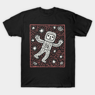 Space Life – Astronaut's Cosmic Dance Linocut T-Shirt