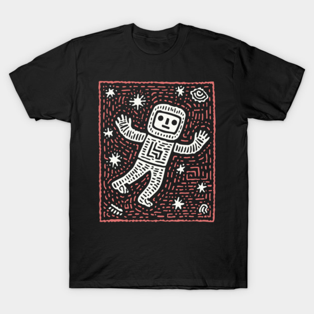 Space Life – Astronaut's Cosmic Dance Linocut T-Shirt by TuncGK